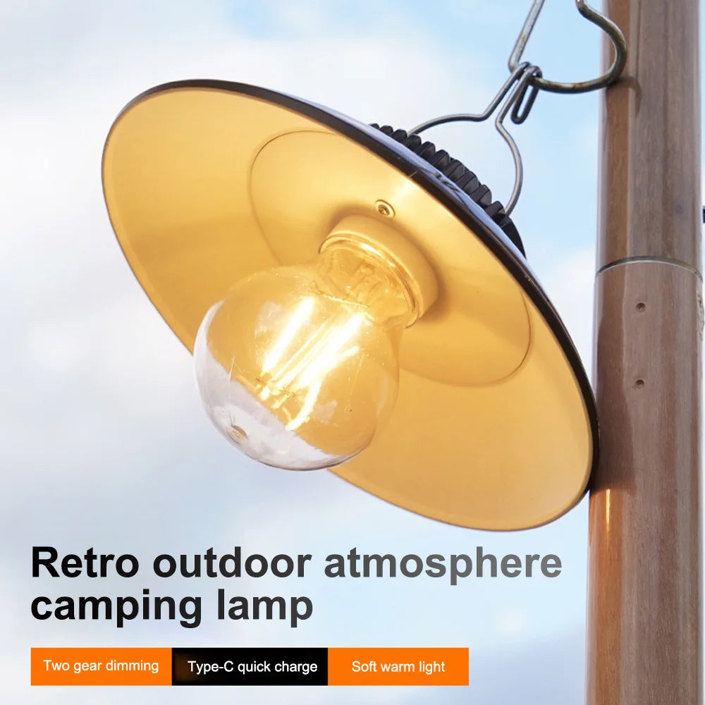 USB Rechargeable Camping Lantern Retro LED Tent Lamp Waterproof Work Light Outdoor Garden Hanging Light Street Path Lawn Lamp