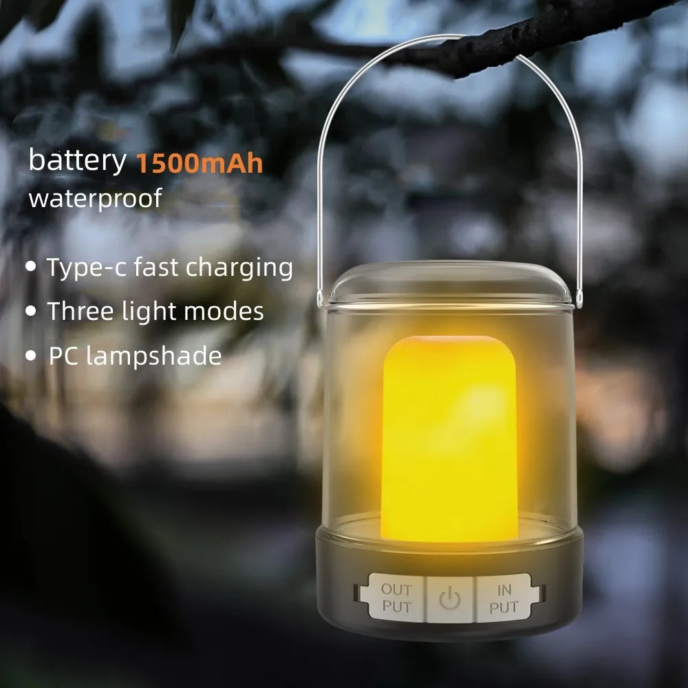 Rechargeable Type-C Led Garden Lights Outdoor Portable Hanging Tent Lamp Yard BBQ Camping Light With Hook And Phone Charging