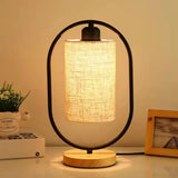 Wooden Table Lamp New Chinese Style Bedside Light LED Fabric Vintage Desk Lights for Living Room Study Room Decorative