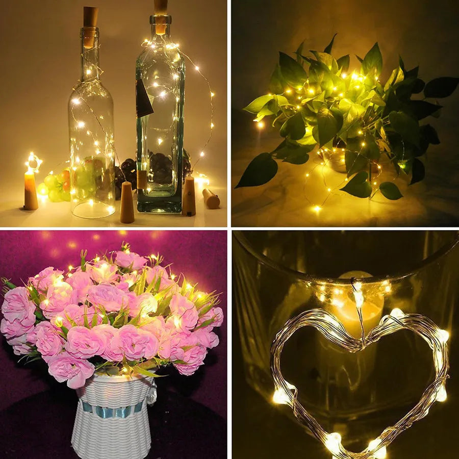 Thrisdar 2M 20LED Wine Bottle Lights with Cork Christmas String Lights AAA Powered Copper Wire Fairy Lights Decor Wedding Xmas