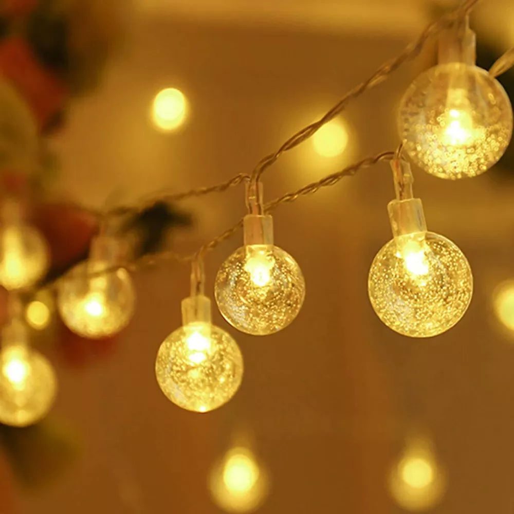 1.5M 3M 6M LED Crystal Ball Garland String Lights Flash Indoor Holiday Lamp 10/20/40 LED Fairy Lights Battery/USB Operated