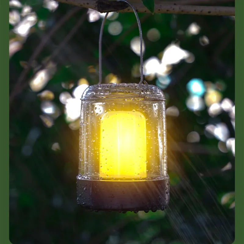 Rechargeable Type-C Led Garden Lights Outdoor Portable Hanging Tent Lamp Yard BBQ Camping Light With Hook And Phone Charging