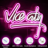 Vice City Neon Sign for Wall Decor, USB LED Neon Light, Bedroom, Kids Room, Game Room, Bar, Party Decor, Man Cave Home Artwork