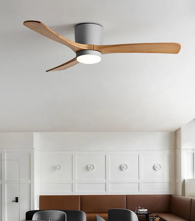 Low Profile Ceiling Fan With Lights 3 Carved Wood Fan Blades Noiseless Reversible Motor Remote Control Flush Mount