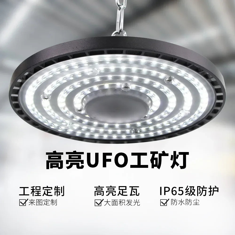 Super Bright 100/150/200W UFO LED High Bay Lights Waterproof Commercial Industrial Market Warehouse Garage Workshop Garage Lamps