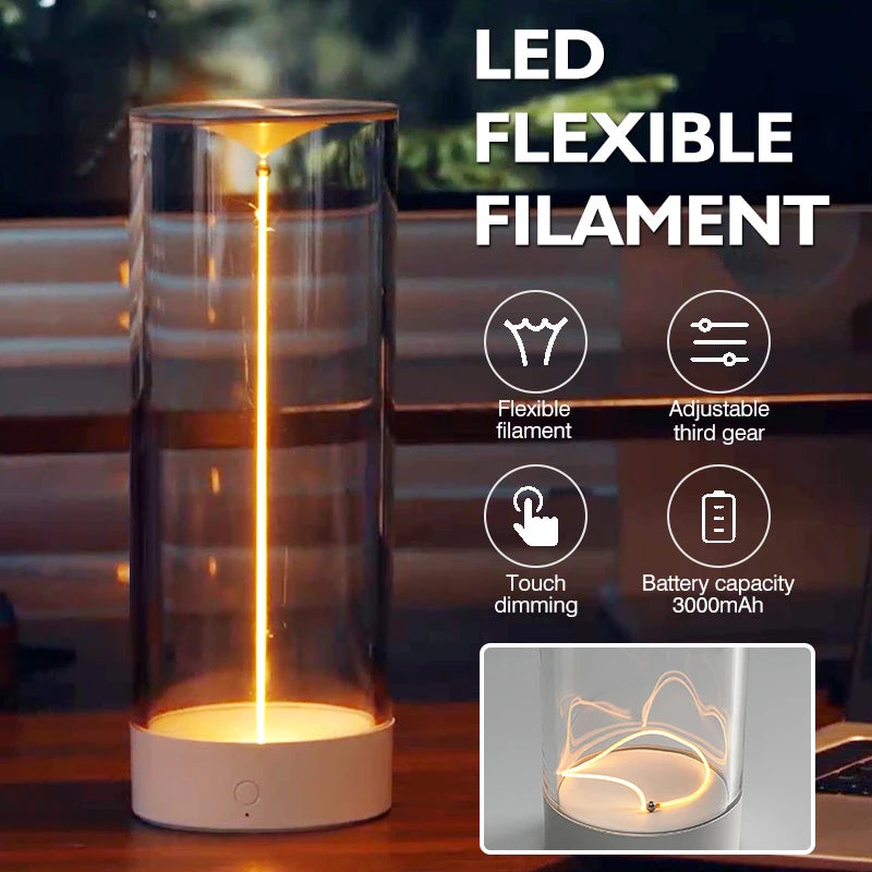 AUGE Light LED Magnetic Cordless Table Lamp,Minimalist Filament Movable Nightstand Light,3 Levels Touch Dimmable Chargeable Lamp