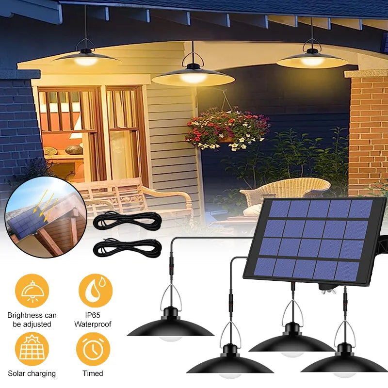 Double Head Solar Pendant Light with Remote Contro Outdoor Indoor Solar Lamp with 3m Line Solar Lighting for Camping Garden Yard