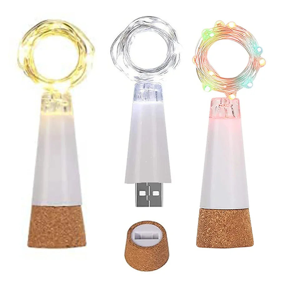 2M 20LED Wine Bottle Stopper Fairy Light USB Rechargeable Cork String Light Liquor Bottles Christmas Party Wedding Decor Garland