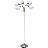 Five Light Floor Lamp, Brushed Steel, White Frosted Plastic Shade Bedroom Reading Deco Dining Room Light