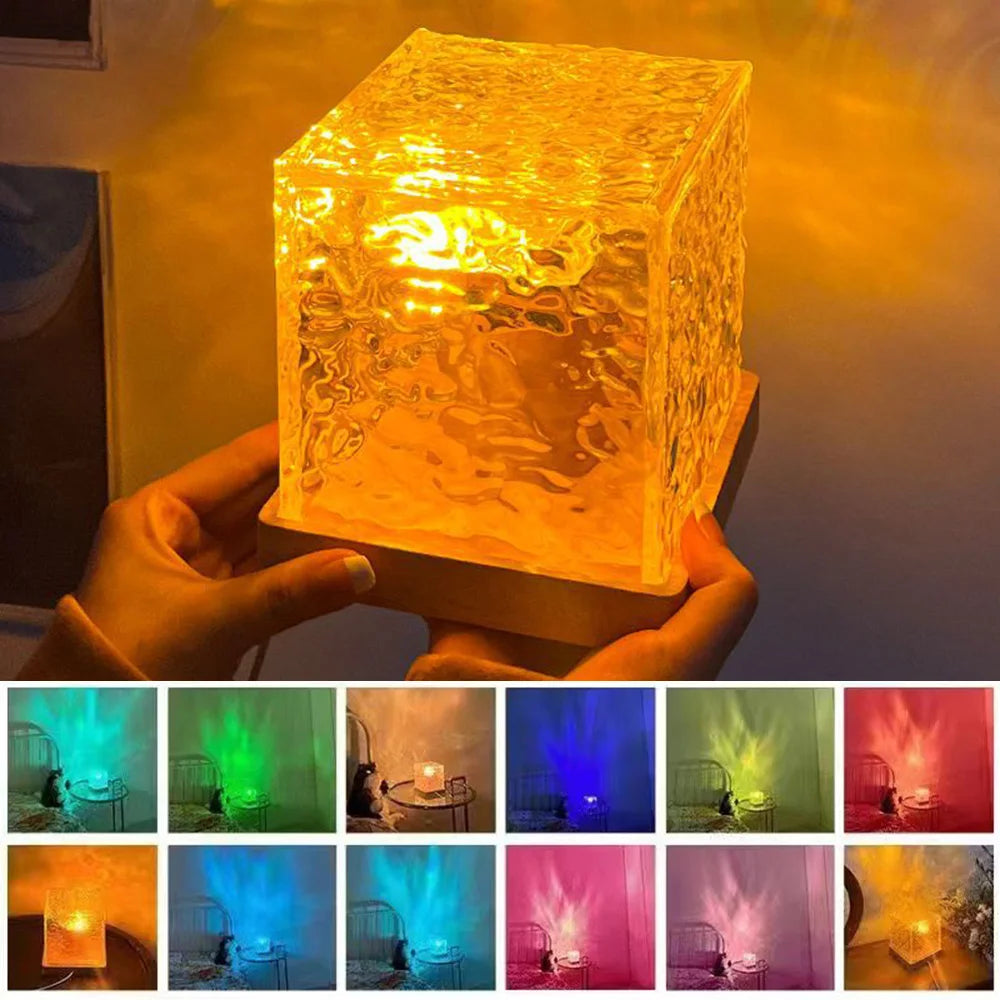 Rotating Water Ripple Night Light Projector Crystal Lamp Decoration Home Bedroom Holiday Gift Sunset Lights with Remote Control