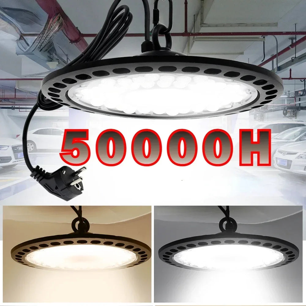 AC220V Super Bright UFO LED High Bay Lights Waterproof Commercial Industrial Lighting Market Warehouses Workshop Garage Lamp