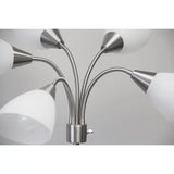 Five Light Floor Lamp, Brushed Steel, White Frosted Plastic Shade Bedroom Reading Deco Dining Room Light