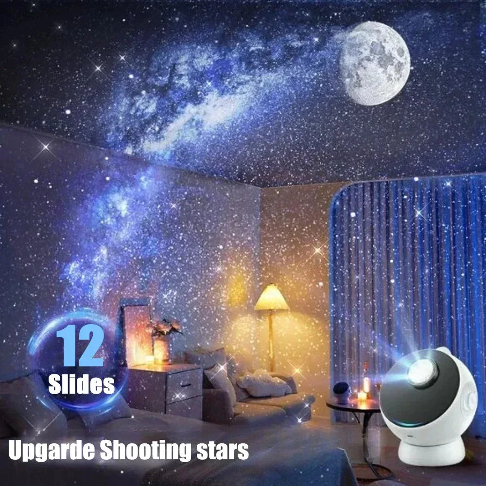 12 IN 1 Galaxy Star Projector with Meteor Bluetooth 360° Rotation Starry Sky Projector Night Light for Kids Gift Room Decor Lamp